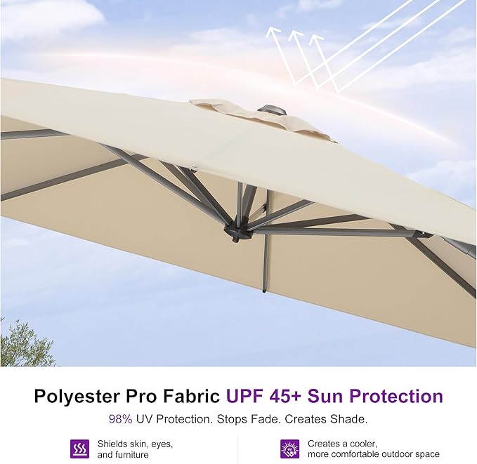 PURPLE LEAF 8'×8' Patio Cantilever Umbrella with Base Included Offset Outdoor Umbrella with cover Square umbrella outdoor patios for Backyard Pool Garden Beige