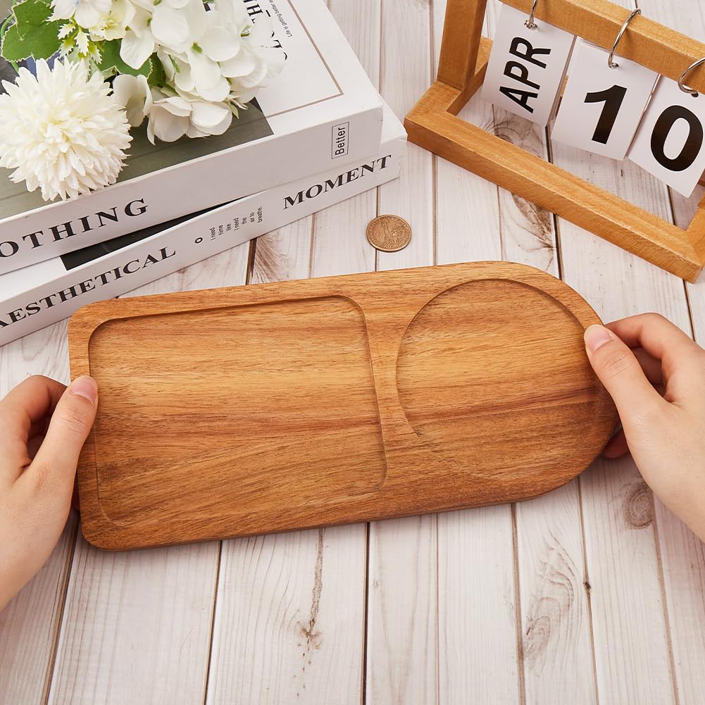 GORGECRAFT Arch Wood Tea Serving Tray Wooden Salt and Pepper Mill Tray Holder Bamboo Condiment Tea Serving Tray Grinder Rest for 2 Mills Accessories Tea Kitchen Storage Home Decor, Coconut Brown