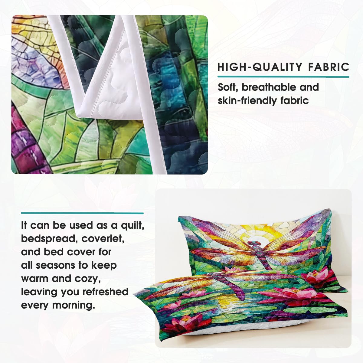 LUSHIS Patchwork Quilt Set, Patchwork Throw Bedspread Bed Sets - Animals Coverlet Sets All Season Soft Microfiber Lightweight Bedding Set (Dragonfly #1)