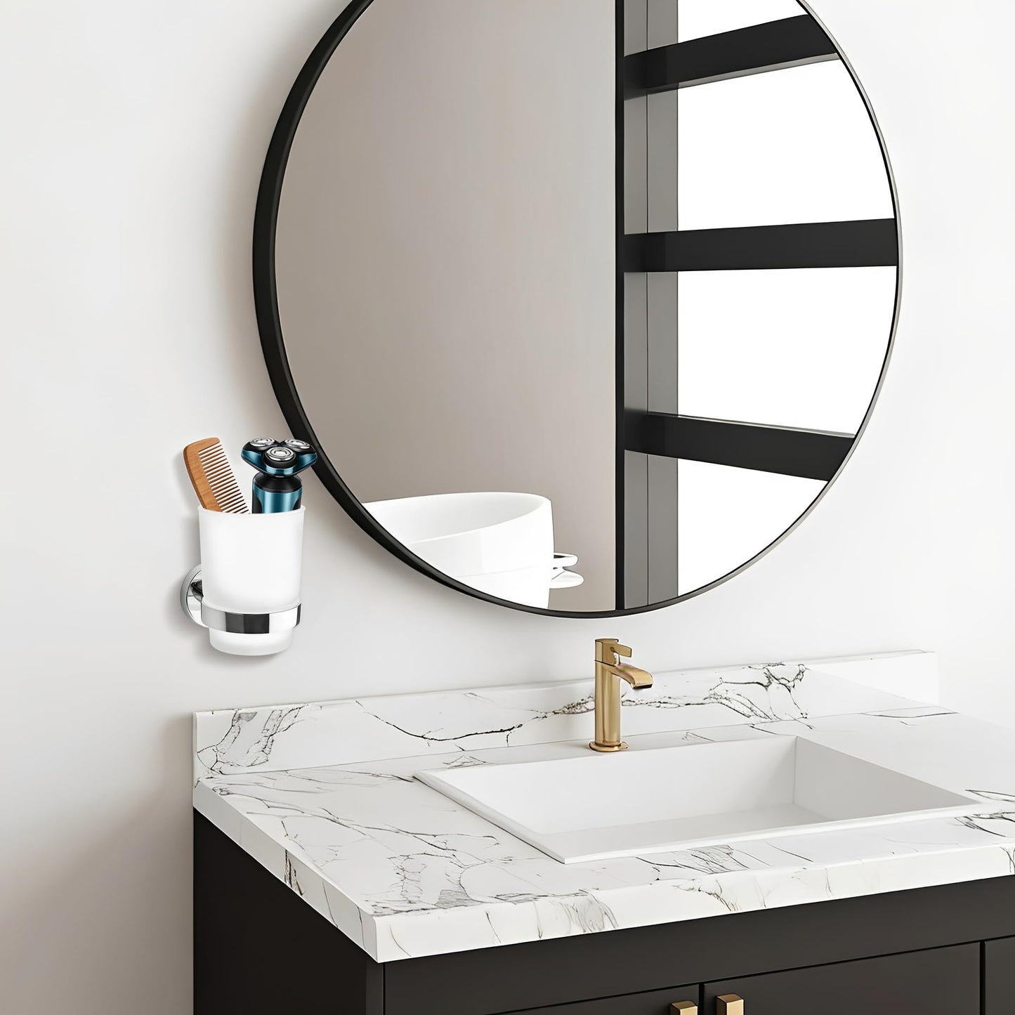 Toothbrush Holder Wall Mounted with Satined Cup with Chrome-Plated Holder,Metal Stainless Steel