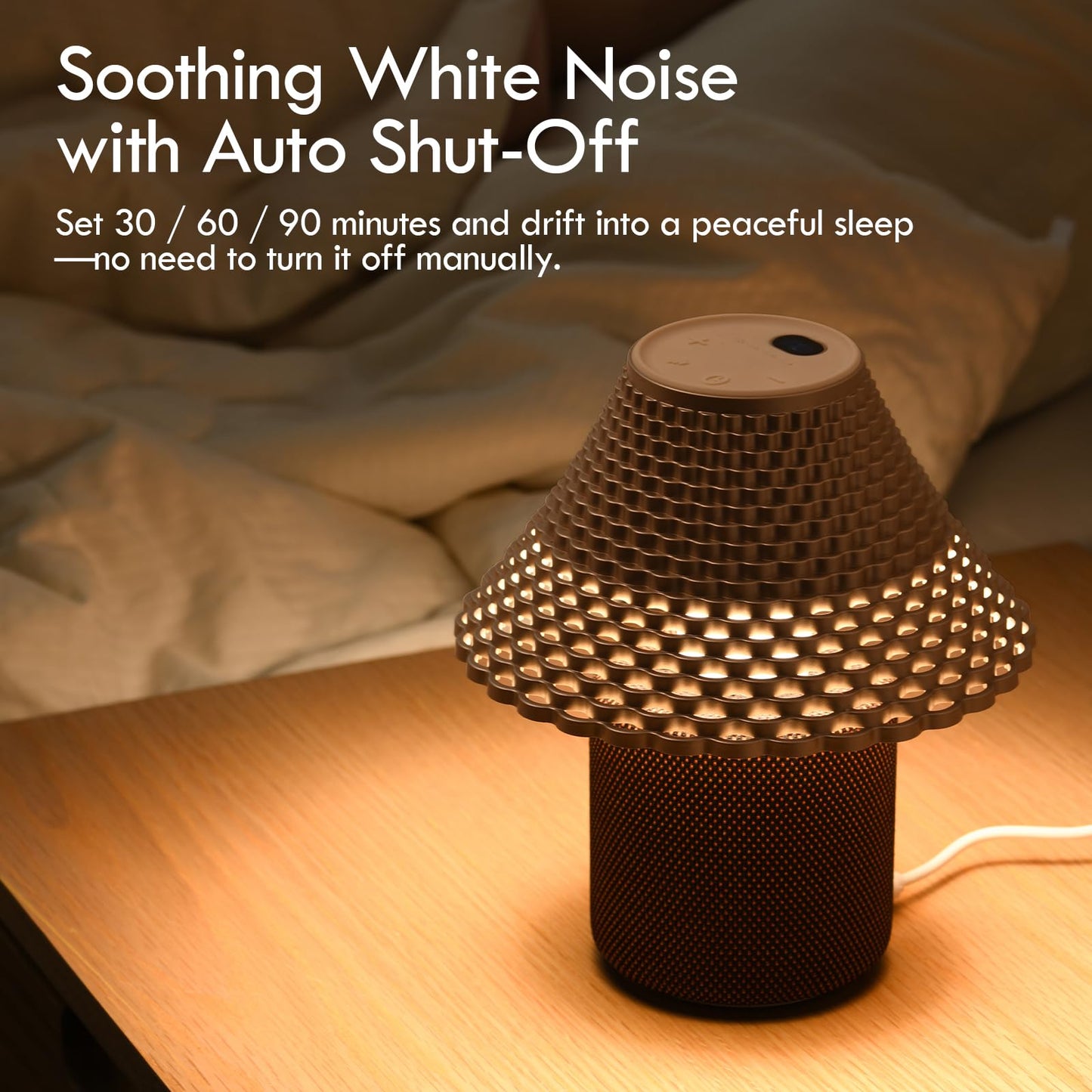 SMARTERIOR Bedside Table Lamp with White Noise Machine - 10 Soothing Sounds, Gesture Control Sensor & Dimmable Night Light - 30/60/90 Min Auto-Off Timer for Sleep, Nursery, Office & Home Decor- Gold