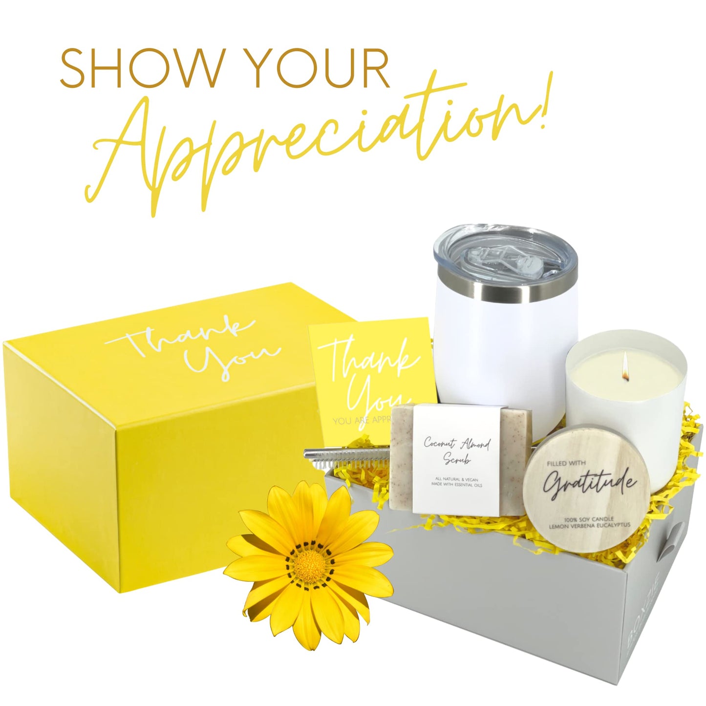 Boxzie Thank You Gifts for Women, Appreciation Gift Box Set, Gratitude Candle Basket - Thoughtful Boxes for Employee, Boss, Coworker, Hostess, Secretary, Teacher, Female Friend