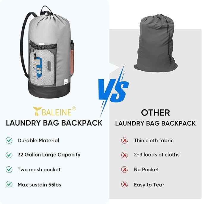 BALEINE 150L Laundry Bag Backpack, 900D Oxford Fabric Large Travel Laundry Bags