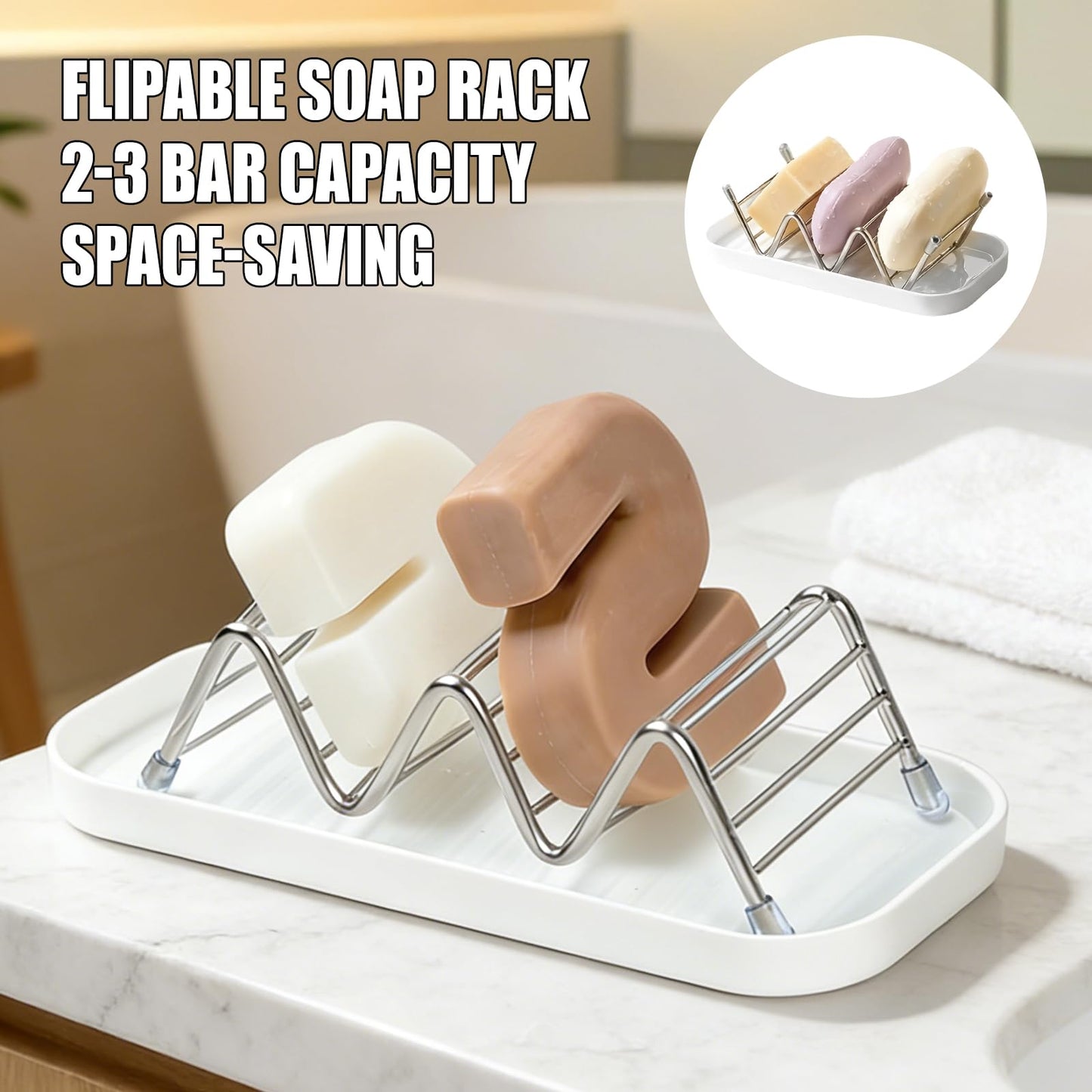 OZNER Wavy Soap Dish for Shower, 304 Stainless Steel Shampoo Bar Holder with Removable Drip Tray, Self Draining Quick Dry Bar Soap Holder for Shampoo Bars, Conditioner Bars & Soap, 1 Pack