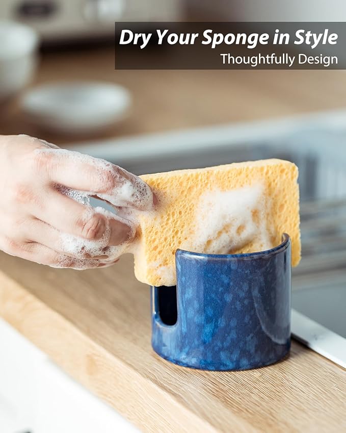 Kitchen Sponge Holder, Ceramic Sponge Organizer Scrubby Holder Sink Caddy Dish