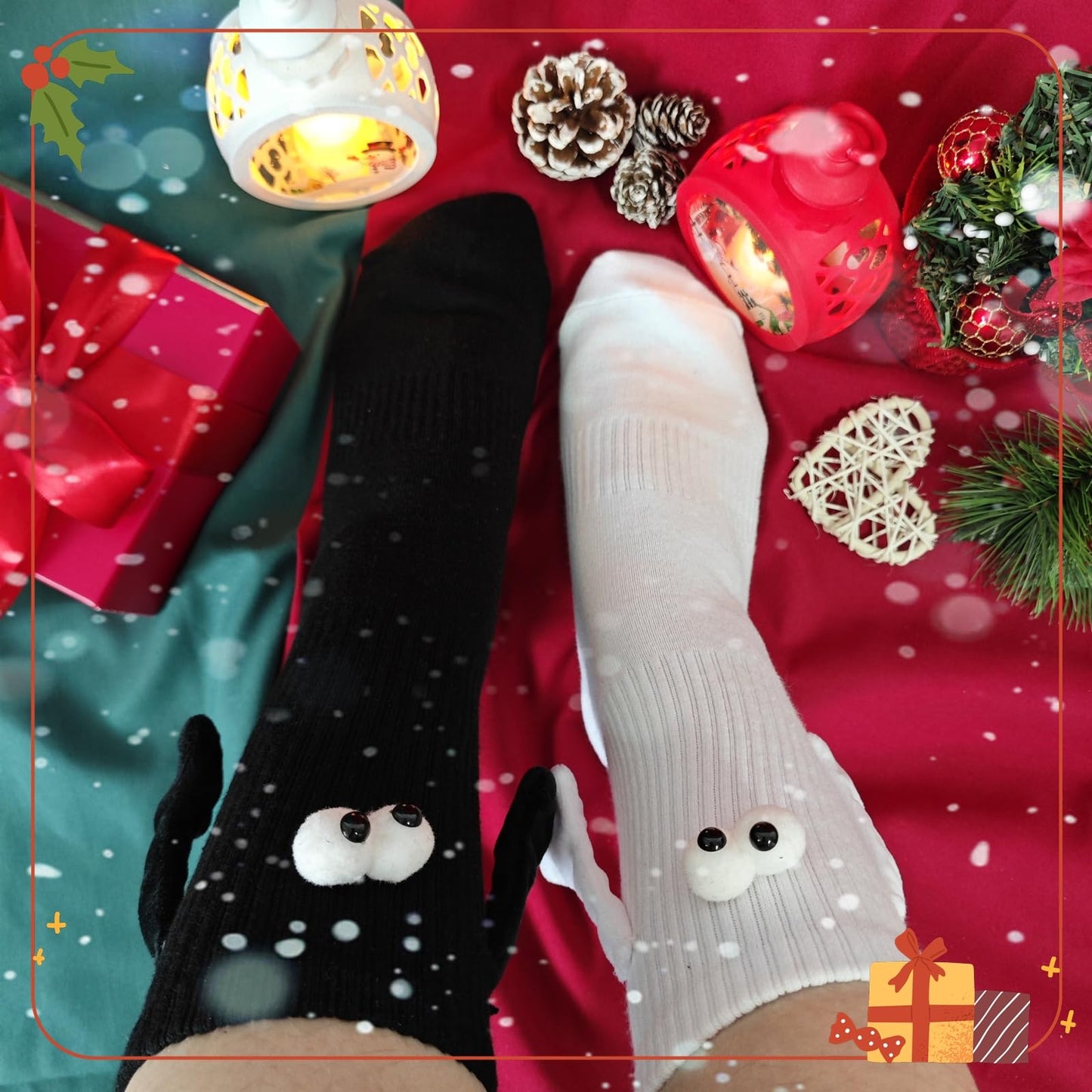 SUUYOO Magnetic Hand Holding Socks, Funny Socks for Women Men, Crazy Silly Sock for Kids, Cute Couple Friendship Sister White Elephant Novelty Gifts