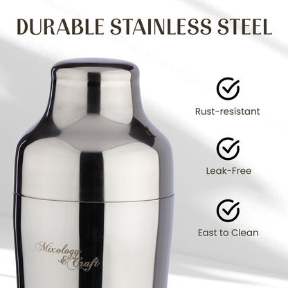 Mixology & Craft Rustic Cocktail Shaker Set – Includes Wood Stand, Complete Barware Kit with 24 Oz Shaker, Dual Jiggers, Pourers, Muddler, Strainer – Perfect for Home Bartenders (Silver)
