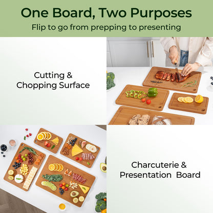 Bamboo Cutting Board, Durable Wood Cutting Boards for Kitchen with Deep Juice Grooves & Built-in Handles, Ideal Charcuterie & Chopping for Meat, Vegetables and Fruits Ideal Kitchen Gifts