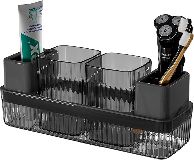 Toothbrush Holder for Bathrooms, 2 Cups Toothbrush Organizer for Bathroom
