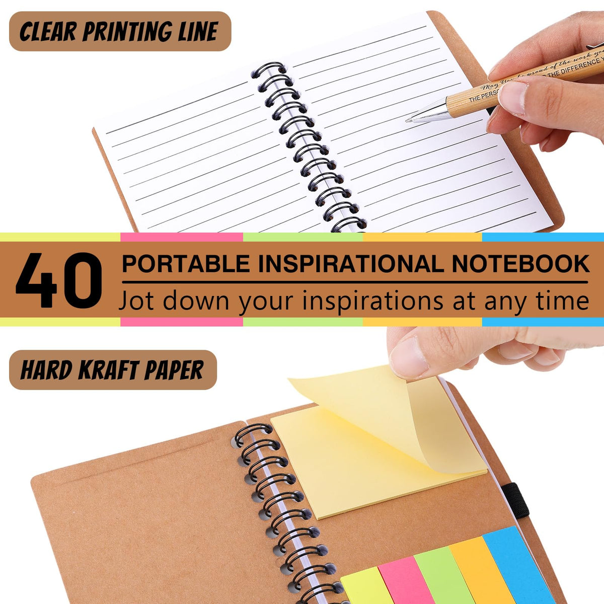 40 Sets Employee Appreciation Gifts Inspirational Spiral Notebooks with Sticky Notes Notepads Thank You Bamboo Ballpoint Pens Bulk for Coworker Nurse Teacher (SOMETIMES)