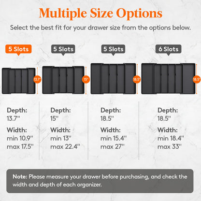 Lifewit Utensil Organizer for Kitchen Drawers, Expandable Cooking Utensil Tray, Adjustable Cutlery Silverware Flatware Holder, Plastic Spatula Tools Storage Divider, 11-18 x 14", Black