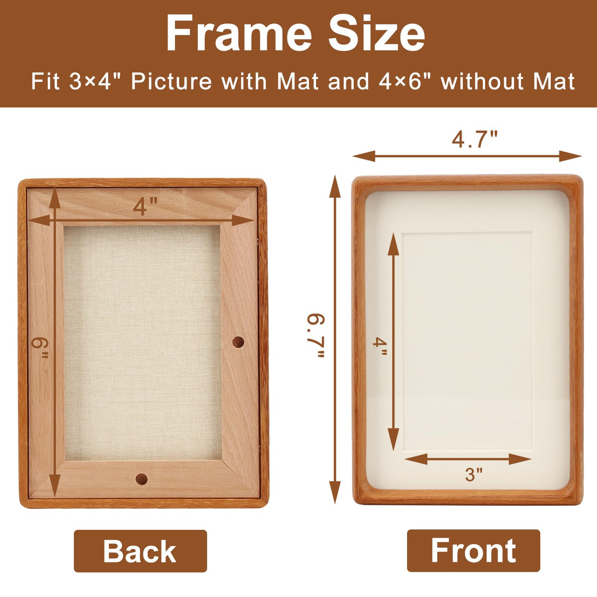 Youncewooder 4x6 Picture Frame with 3x4 Mat - Solid Teak Wood Farmhouse Frame, Wall & Tabletop Display for Wedding Photos & Home Décor (4x6,Teak)