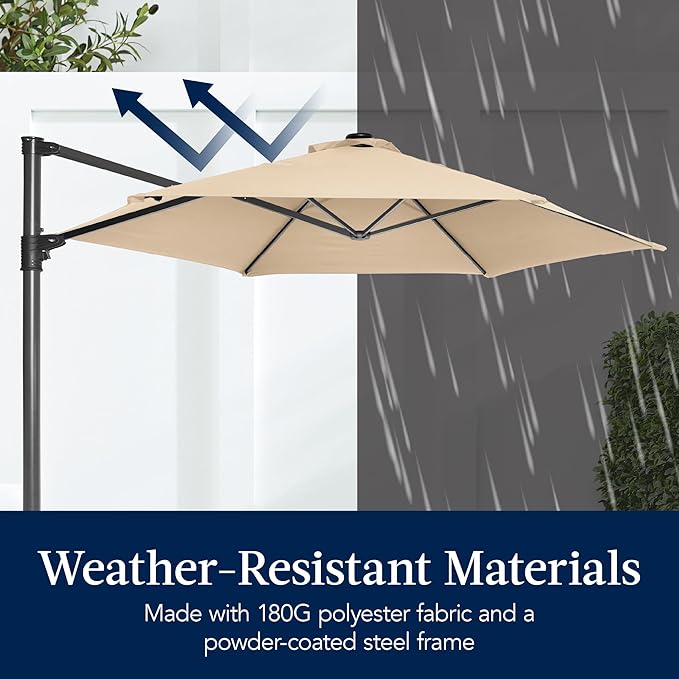 Best Choice Products 10ft Offset Cantilever Hanging Market Patio Umbrella, Smooth 360° Rotation, 8 Sturdy Ribs, Easy Adjustment - Sand