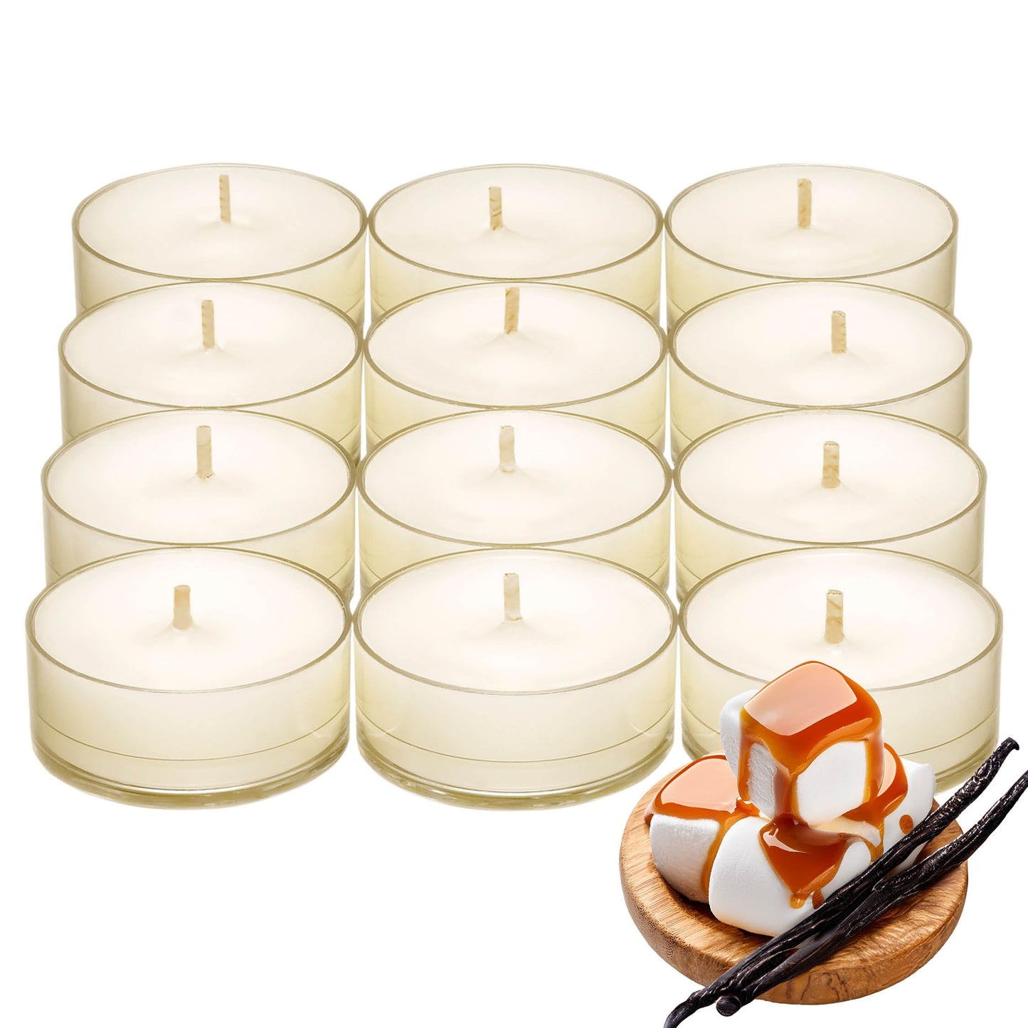 PartyLite Tea Lights Candles, Marshmallow and Vanilla with Caramel Scent, Gift Set of 12, Aromatherapy with up to 4 to 6 Hours Burn Time, Ideal for Home Decor, Holiday Gifting & Celebration