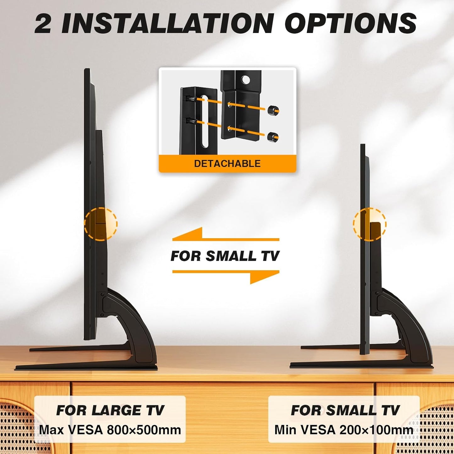 5Rcom TV Stand Mount, Universal TV Stand Tabletop for 22 to 65 inch Plasma LCD LED Flat Screen TVs, Strong TV Legs Holds up to 88lbs, Height Adjustable TV Base, Max VESA 800 x 500mm