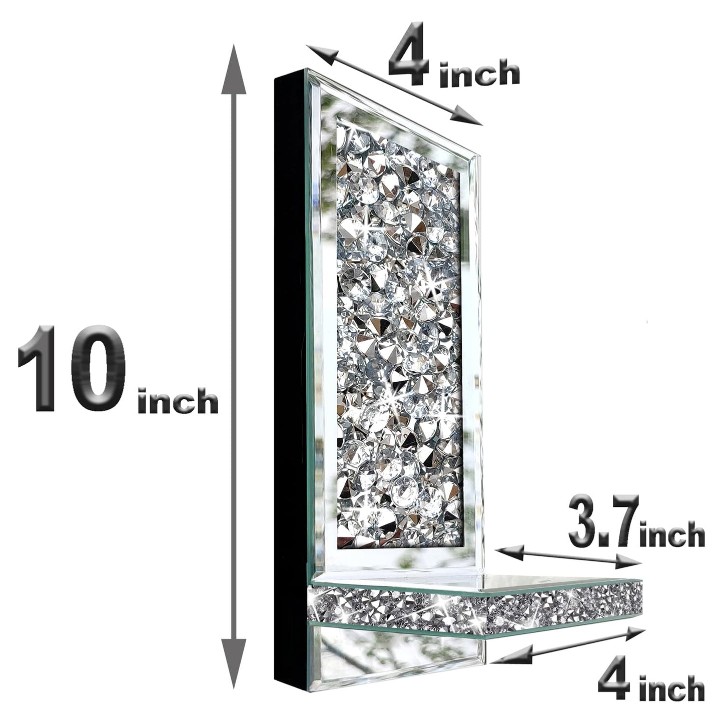 ZOLAPI Set of 2 Crystal Crush Diamond Candle Sconces, Gorgeous Silver Mirrored Wall Sconce, Candle Holder Glass Wall Decorations for Home Décor, Living Room, Dining Room. 1A