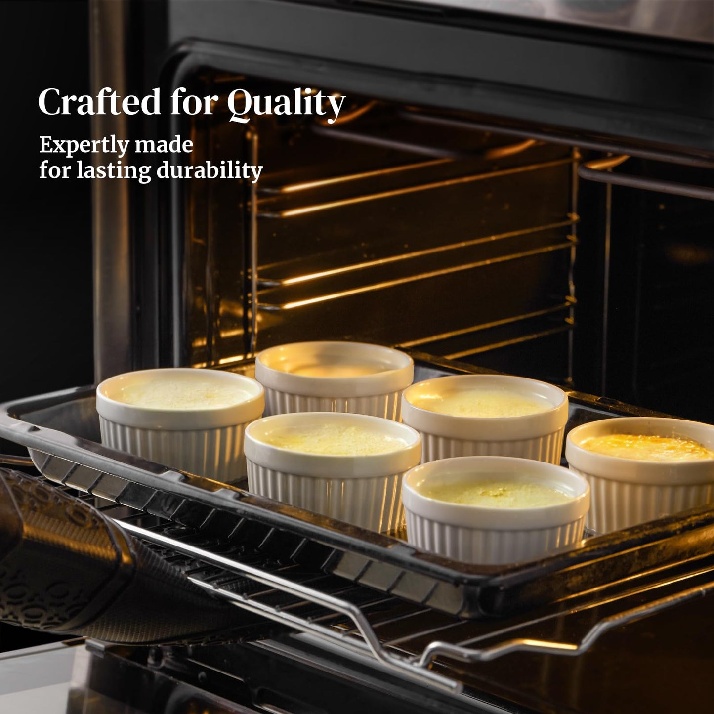 DOWAN Ramekins 6 oz Ceramic Ramekins Set of 6, Oven Safe Souffle Dishes for Air Fryer Baking, Mini Round Baking Cups for Creme Brulee, Dipping Sauces, Desserts and Prep Bowls, White