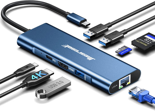 Hiearcool USB C Hub Ethernet,4K@60 USB-C to HDMI Hub,8in1 Multi-Port USBC Adapter Type C Dock Dongle Compatible for MacBook Pro Air iPad Dell Lenovo
