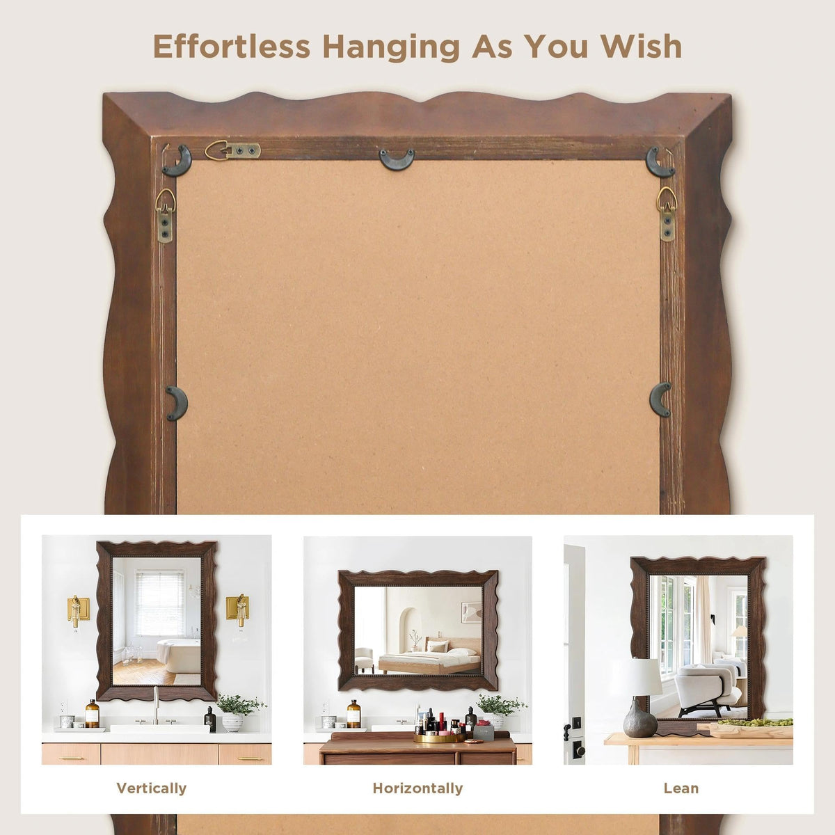 Besdomus Rustic Wooden Framed Mirror: 24" x 32" Dark Brown Wood Bathroom Mirror for Wall - Vertical or Horizontal Hanging for Bathroom/Vanity/Entryway - Ideal for Farmhouse Style Lovers