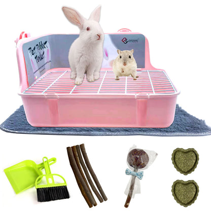 MUYG Guinea Pig Litter Box Corner Bunny Toilet Small Animal Potty Training with Dustpan Broom Chew Toys for Chinchilla Ferret Hedgehog Gerbil (10 Pcs)
