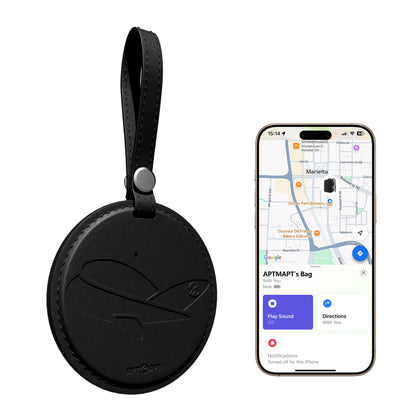 APTMAPT Smart Luggage Tag Works with Apple Find My, Premium Leather Suitcase Tracker with 2 ID Labels, TSA-Friendly, Anti-Lost Travel Essentials for Bags Backpacks, Wireless Charging, Black
