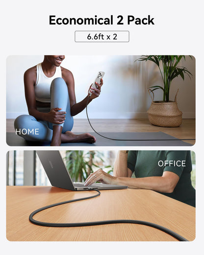 INIU 240W USB C to USB C Charger Cable, [2-Pack 2m] PD Type C Charge Cable, Super Fast Charging USB C Cable for iPhone 17 16 15 Pro Max Plus, MacBook iPad Air, Samsung S25 S24 Ultra, Steam Deck etc.