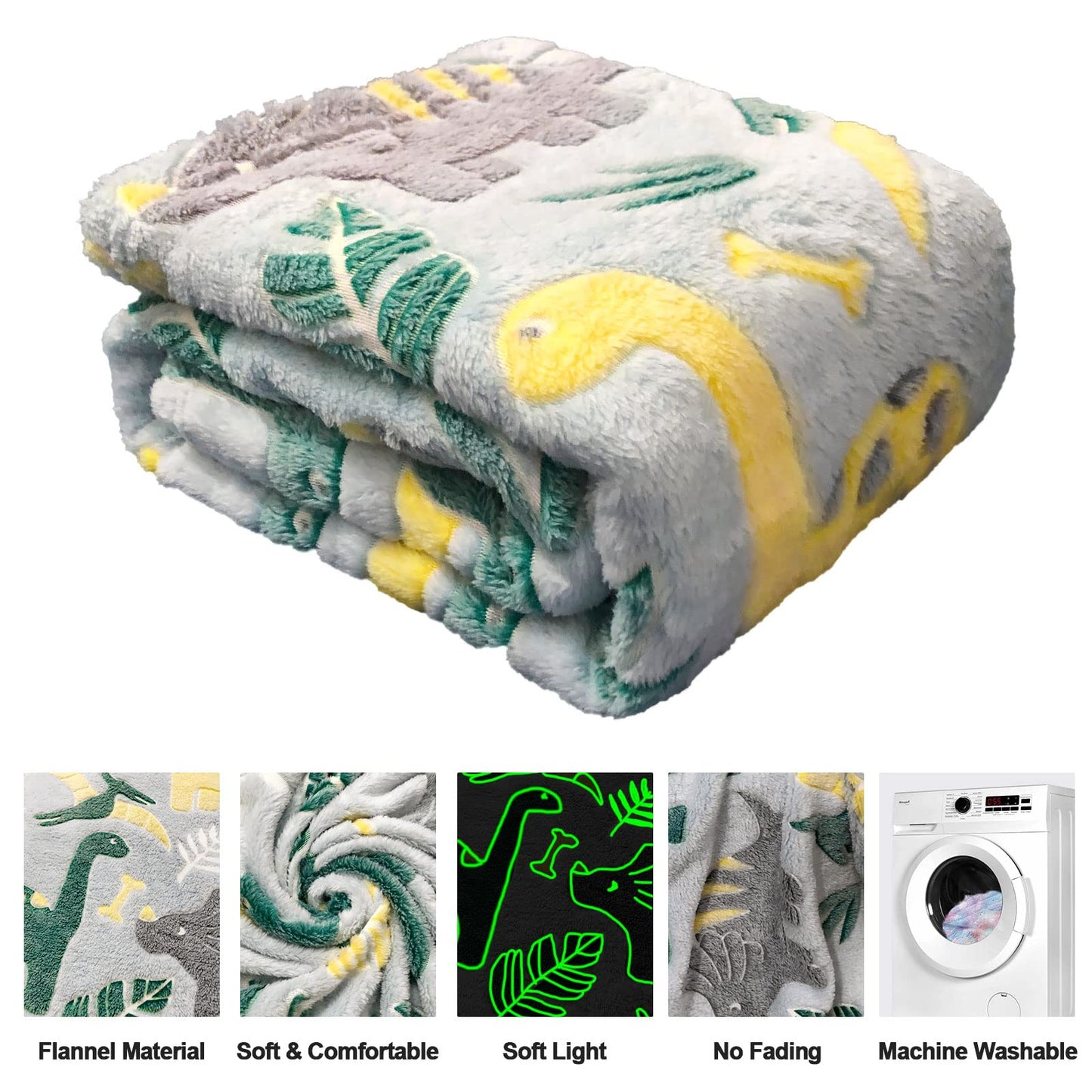 TEHALK Dinosaur Fleece Blanket, 40x60in, Glow in The Dark, Soft Throw Blanket for Boys/Kids, Birthday Gifts