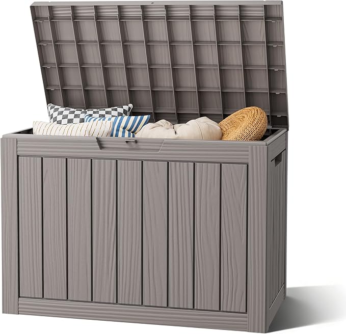 Outdoor Storage Box, Resin Deck Boxes Indoor and outdoor, Waterproof Storage Box Lockable Lid (Grey, 50 Gallon)
