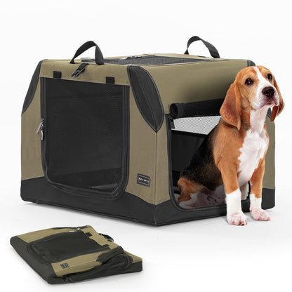 Petsfit Dog Travel Crate for Car, Easy On The Go, Easy to Stow, Adjustable Compatibility, Indoor and Outdoor Lightweight Soft Dog Carrier for Car 76 cm L x 50 cm W x 49 cm H Green