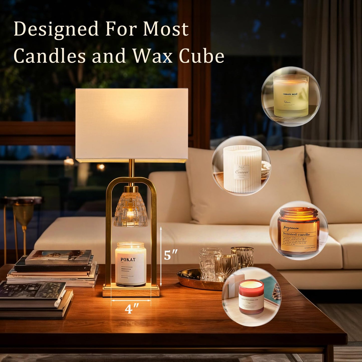 PoKat Electric Candle Warmer Lamps Gold, Lamp Candle Warmers with Timer Dimmer, Wax Light Warming Table Lamps Set of 2 for Jar Candles, Modern Bedside Lamp for Home Decor Living Room, Bulb Included