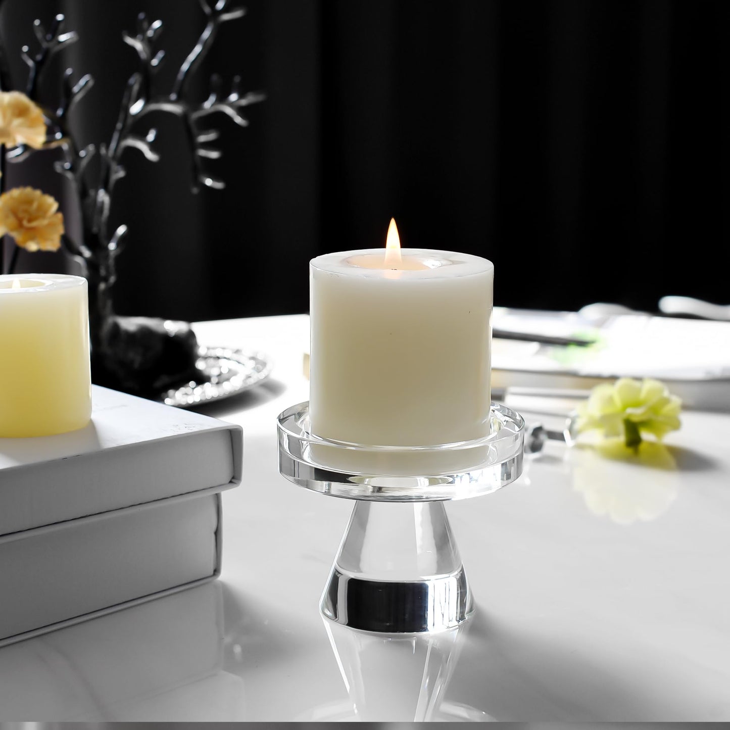 Crystal Taper Candle Holders, 3 Inch Tall Crystal Decorative Candle Stand Centerpiece for Table Wedding Dinning Party