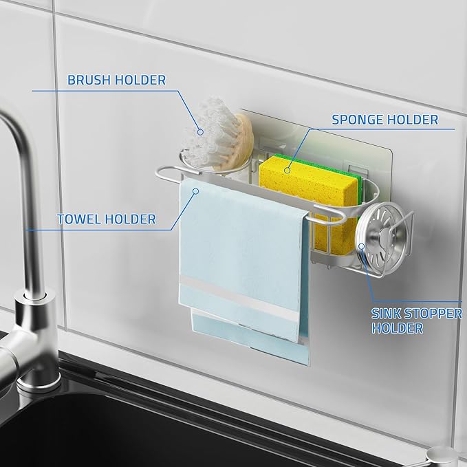 Cisily Grey Kitchen Sink Caddy Sponge Holder in the Sink, Stainless Steel