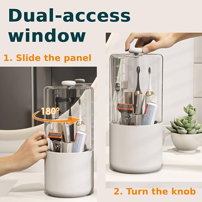 Toothbrush Holder with Cover 360 Rotating 4 Compartments Bathroom Toothpaste