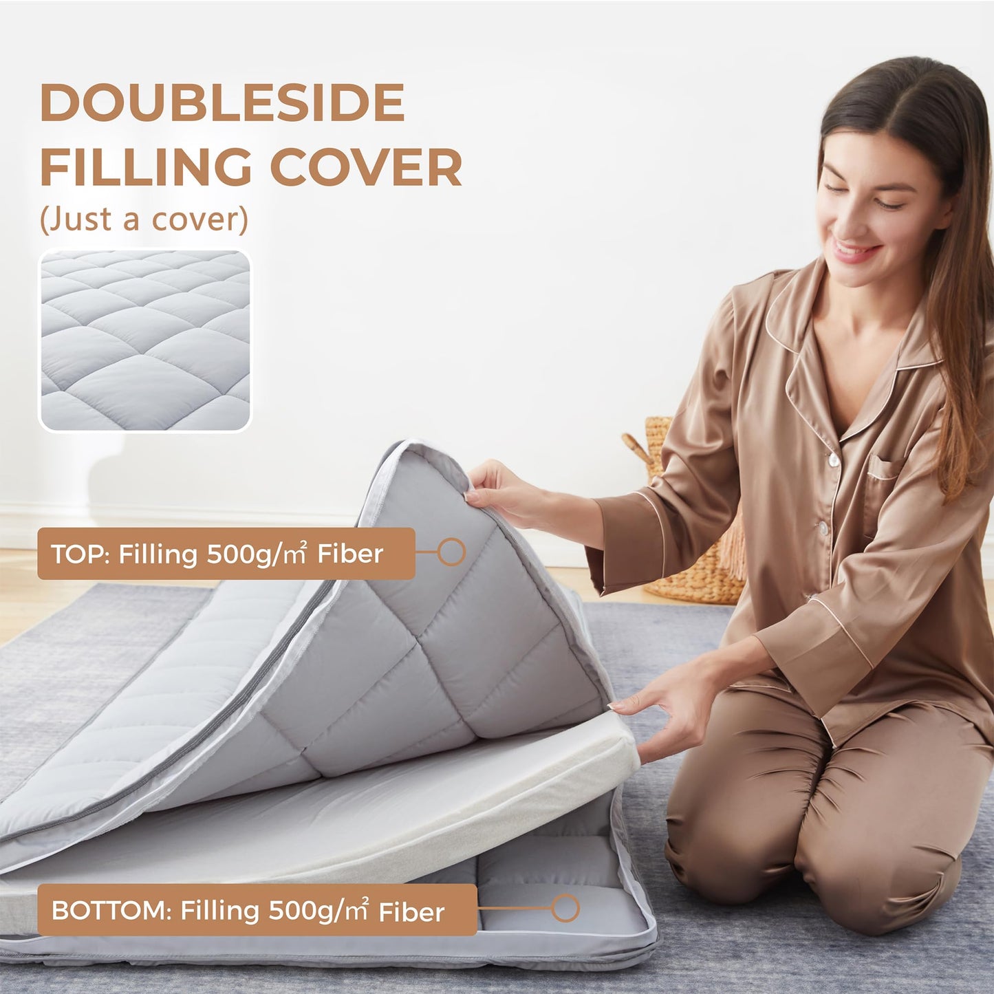 Jamdok 3Inch Narrow Twin Mattress Topper Cover(Only Cover),Cot Mattress Protector Bedding,Foam and Latex Mattress Cover with Zipper,Pillow Top and Bottom(75 x 30”) Gray