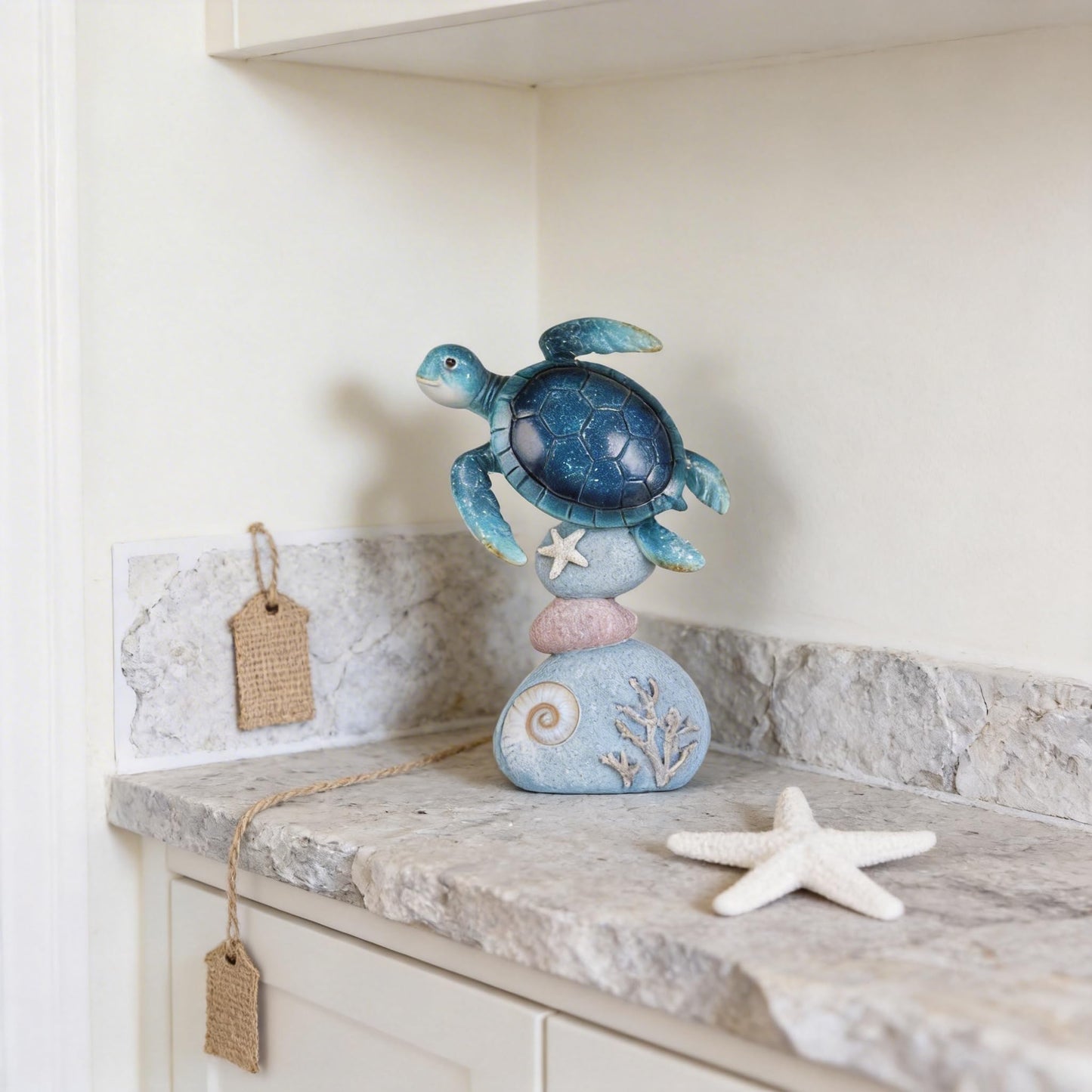 DOVDOV Blue Sea Turtle Statue, Ocean-Themed Coastal Home Decor; Perfect for Bookshelves, Coffee Tables, desks, Living Rooms, Beach Houses, and Nautical-Themed Gifts. (Blue)