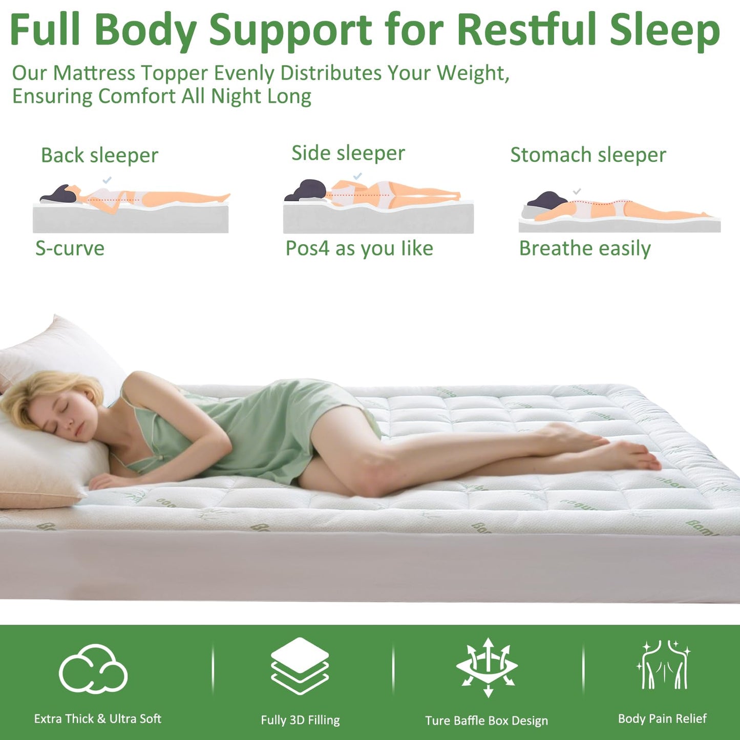 Bioeartha Cooling Mattress Topper King – Extra Soft Pillow Top Mattress Pad, Breathable Viscose Made from Bamboo Mattress Protector for Back Pain Relief, Deep Pocket Cover Fits 8–21 Inch