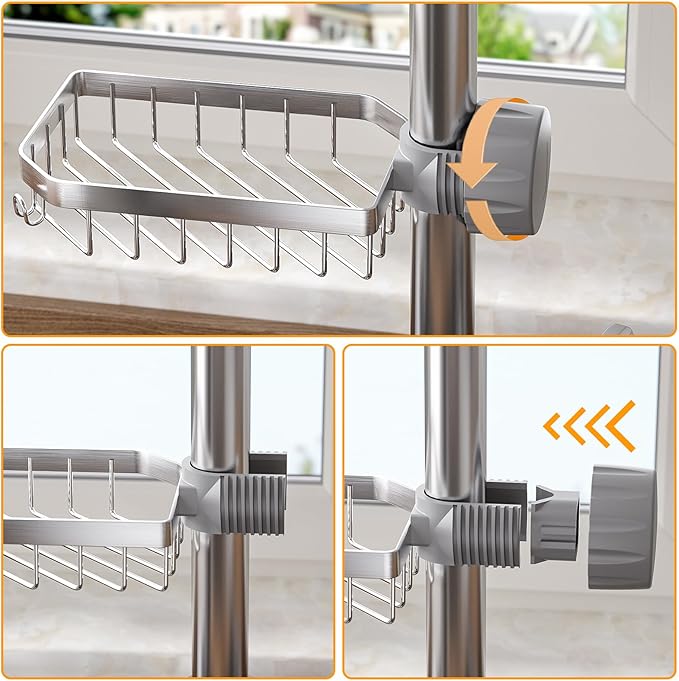 LONIN Stainless Steel Kitchen Sink Organizer Caddy – Over Faucet Sponge & Brush