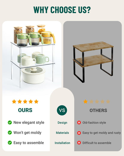 Bobomoment Acrylic Cabinet Organizer, Set of 2 Shelf Organizer, Spice Rack Organizer for Cabinet, Desk Countertop Organizer, Stackable Shelves for Pantry Kitchen Storage and Organization