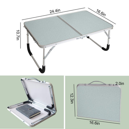 Jucaifu Foldable Laptop Table, Bed Desk, Breakfast Serving Bed Tray, Portable Mini Picnic Table & Ultra Lightweight, Folds in Half with Inner Storage Space (Silvery)
