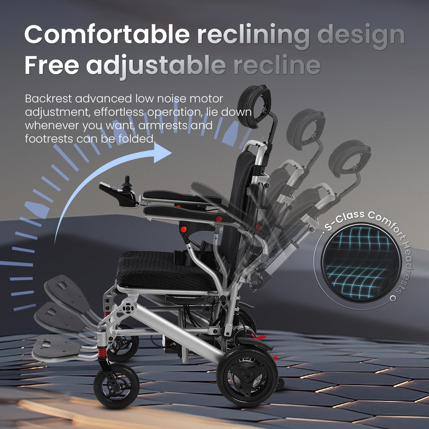 2026 New Reclining Electric Wheelchair for Adults, 30+ Miles Long Travel Range All Terrain Power Wheelchair with 2 Li-ion Battery, Lightweight Foldable Motorized Wheel Chair, with Headrest, Telescopic