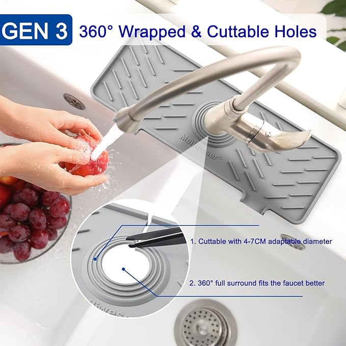Meiliweser Silicone Faucet Splash Guard Gen 3-10° Large Slope & Adaptable Hole