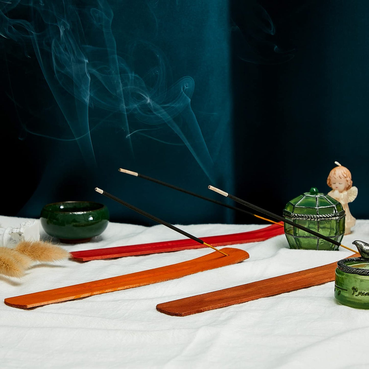 Cunhill 36 Pieces Handmade Wooden Incense Stick Holder Wood Incense Burner Ash Holder Trays for Sticks Home Utilities Accessories and Buddha Hall