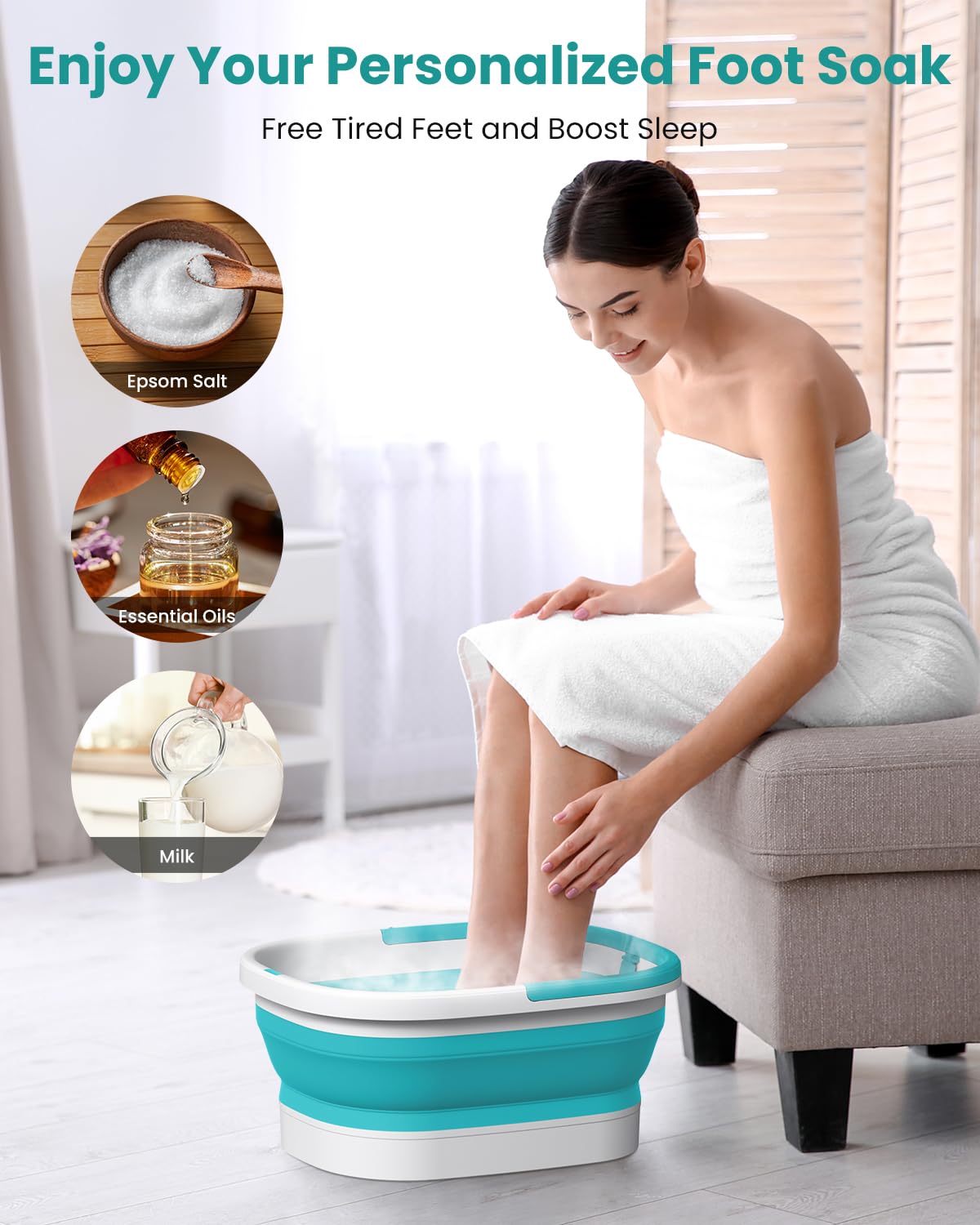 Nekteck Collapsible Foot Soaking Tub Bucket for Foot Bath Soak, Feet Basin Soaker with 138 Acupressure Nodes and Pumice Stone for Feet Health Foot Spa, Gifts for Men Women Dad Mom, Green
