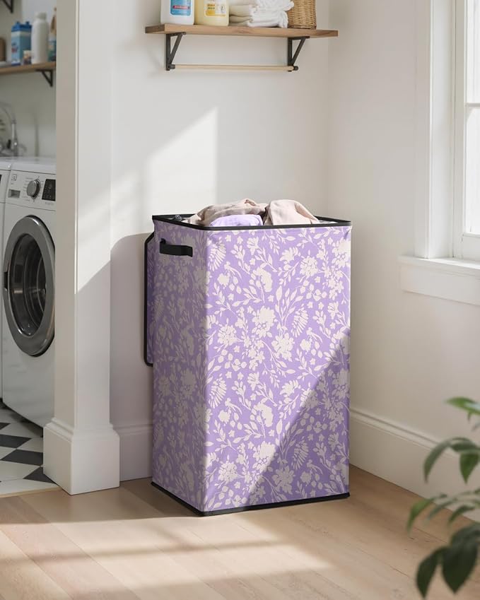 SOLEDI Laundry Hamper with Lid, 90L Tall & Large Floral Laundry Basket