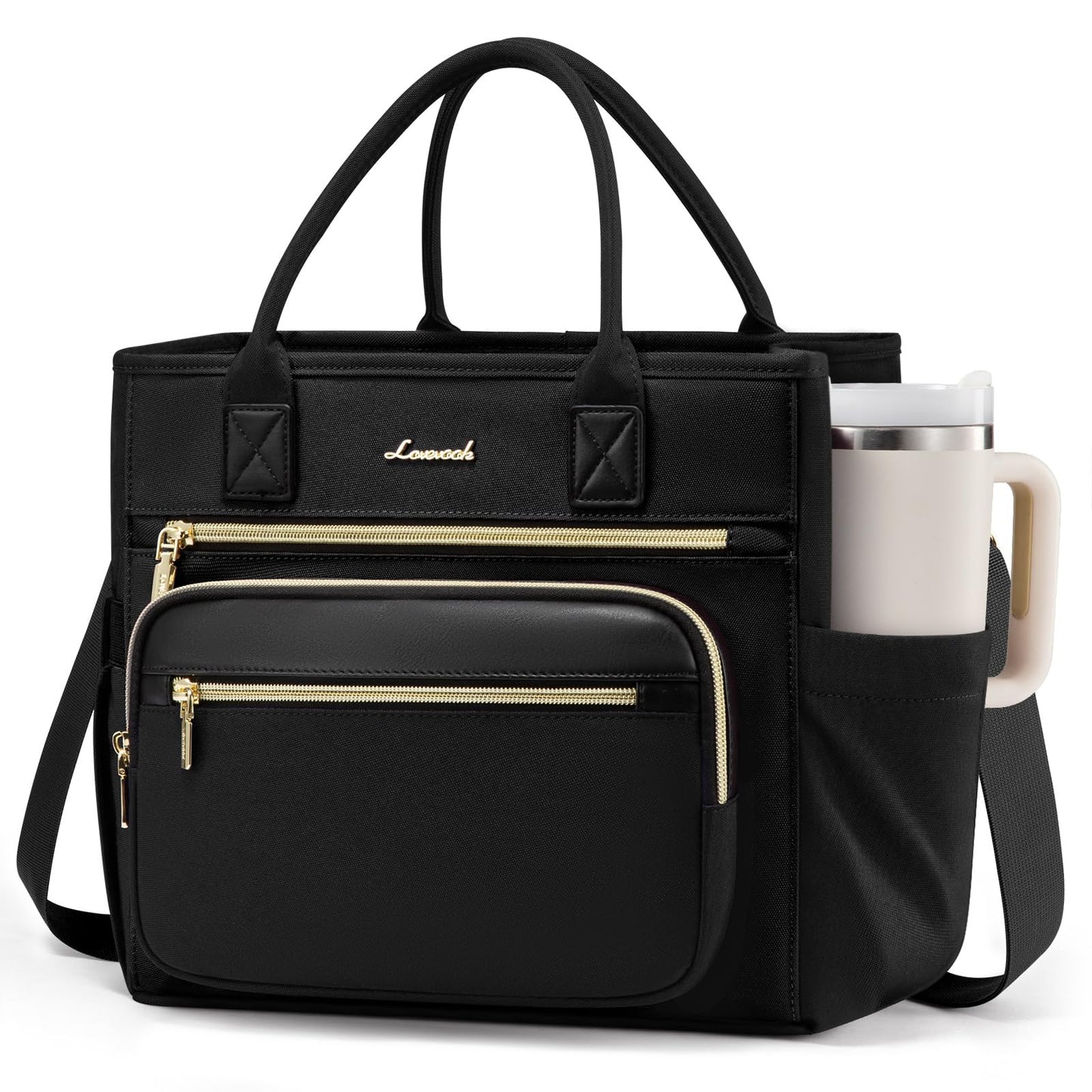 LOVEVOOK Insulated Lunch Bag Women,Wide Opening Adult Lunch Box Women,Leakproof Cooler Bag for Work Picnic Beach Family College,Lunch Teacher Tote Bag with Adjustable Shoulder Strap and Cup Holder