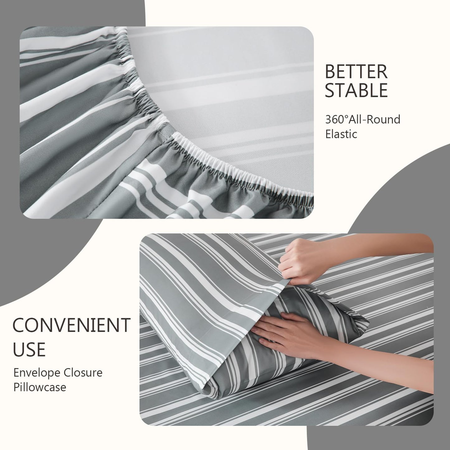 MCO 4Pieces Striped Sheets Set, Breathable King Sheet Set with 16" Deep Pocket,Modern & Luxury, Brushed Microfiber Bedding Set(King, Gray)