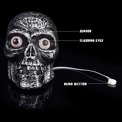 Sound Activated Skull with Light Up Eyes and Creepy Sounds - Halloween Party Prop Spooky Decoration for Haunted House, Indoor Decor