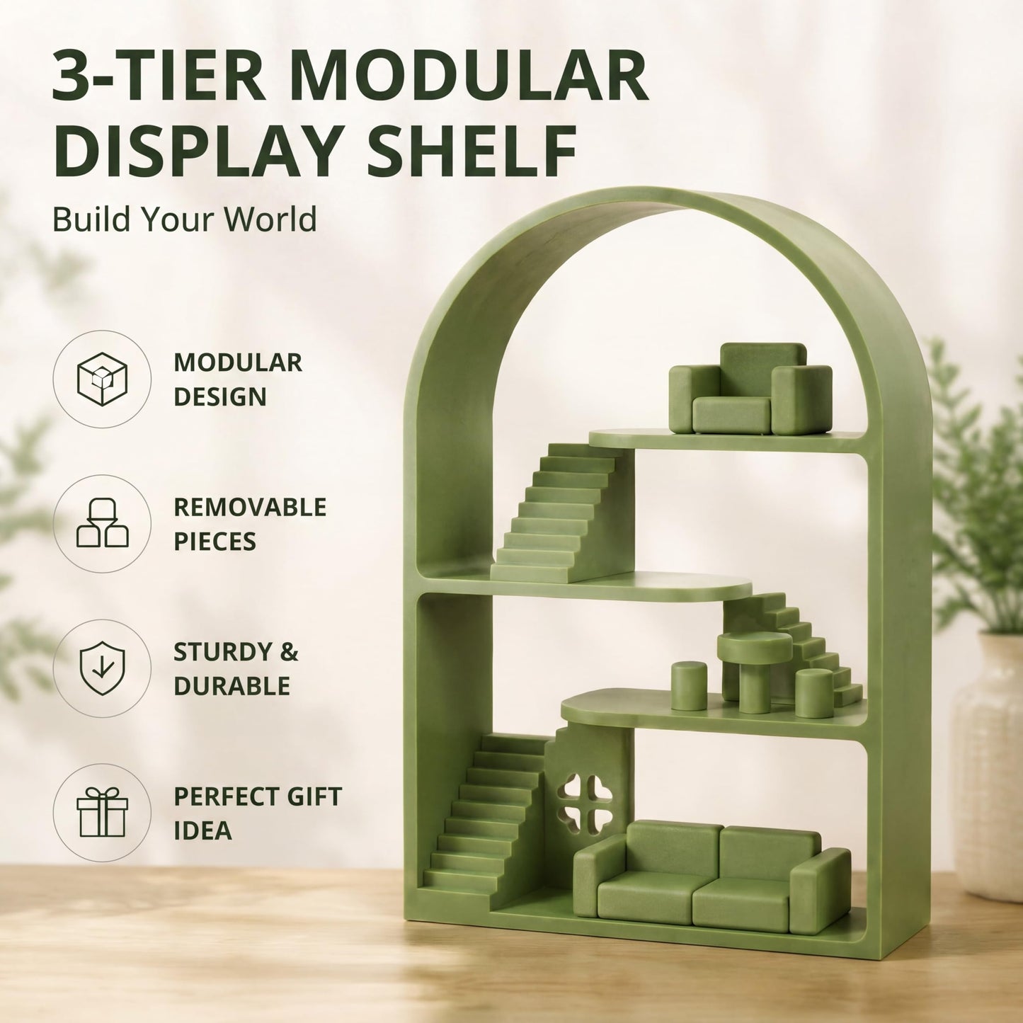 Sliner Green Display Shelf Compatible with Small Figures, Blind Box Glow in the Dark Figures Organizers Stand, Decorative Storage Stand for Collectible Figurines