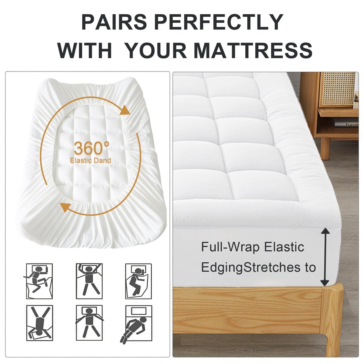 WQSPRING Quilted Mattress Pad Pillow Top Mattress Cover Protector Cooling Soft for Breathable Padded Deep Pocket 8-21 Fitted Supportive(White,Twin Size)