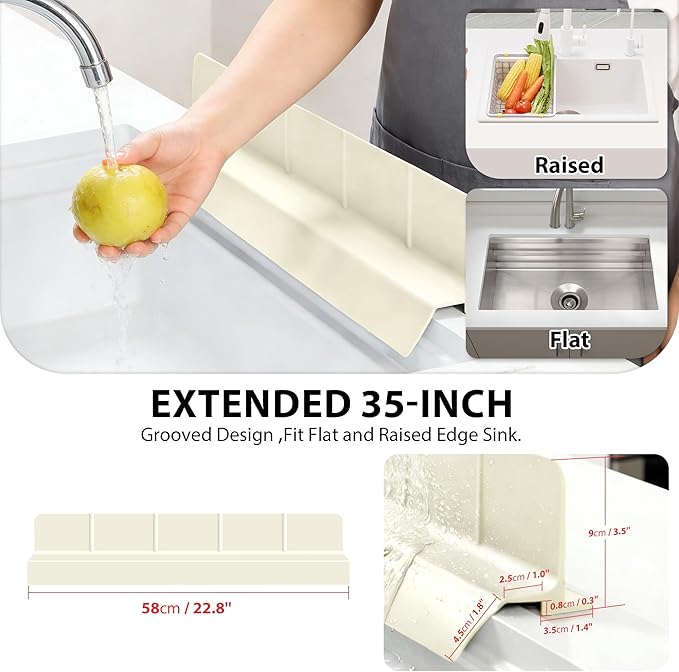 23Inch Sink Splash Guard – Extended Length & Tall Silicone Kitchen Sink Splash